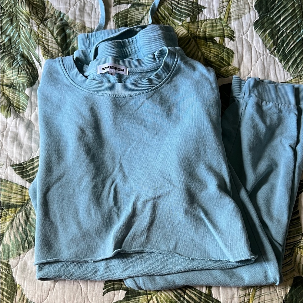 Fashion Nova Light Blue Sweatshirt and Pants Set